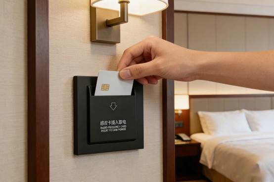 Guest inserting key card for room power