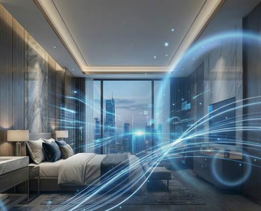 Smart hotel room with city view