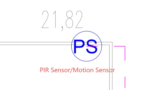 Hotel room floor plan with motion (PIR) sensor positions marked