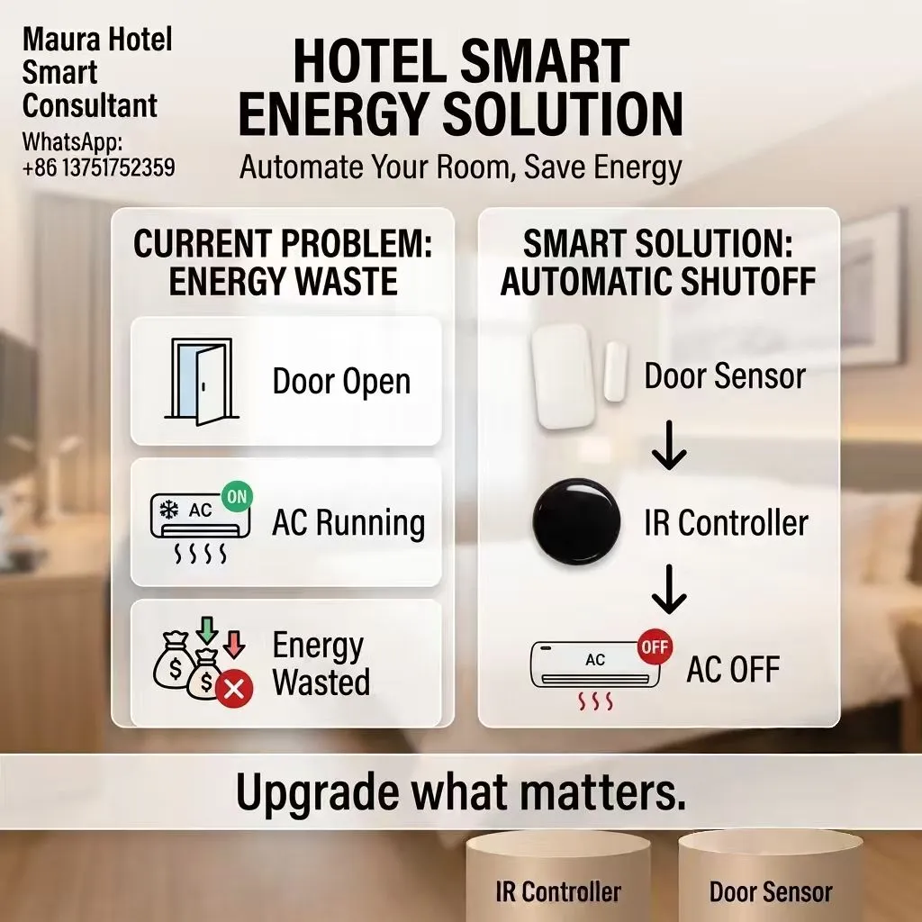 Hotel smart energy solution — automatic AC shutoff when the door or window is open